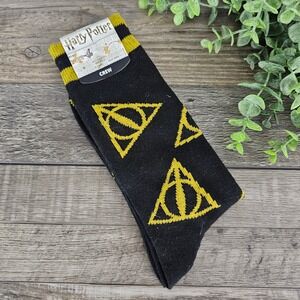 Bioworld Harry Potter Deathly Hallows Men's Crew Socks Black Yellow Size 10–13‎